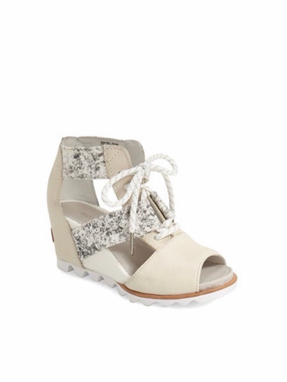 Sorel Joanie Cage Sandal 9US grey white Laceup wedge boho leather